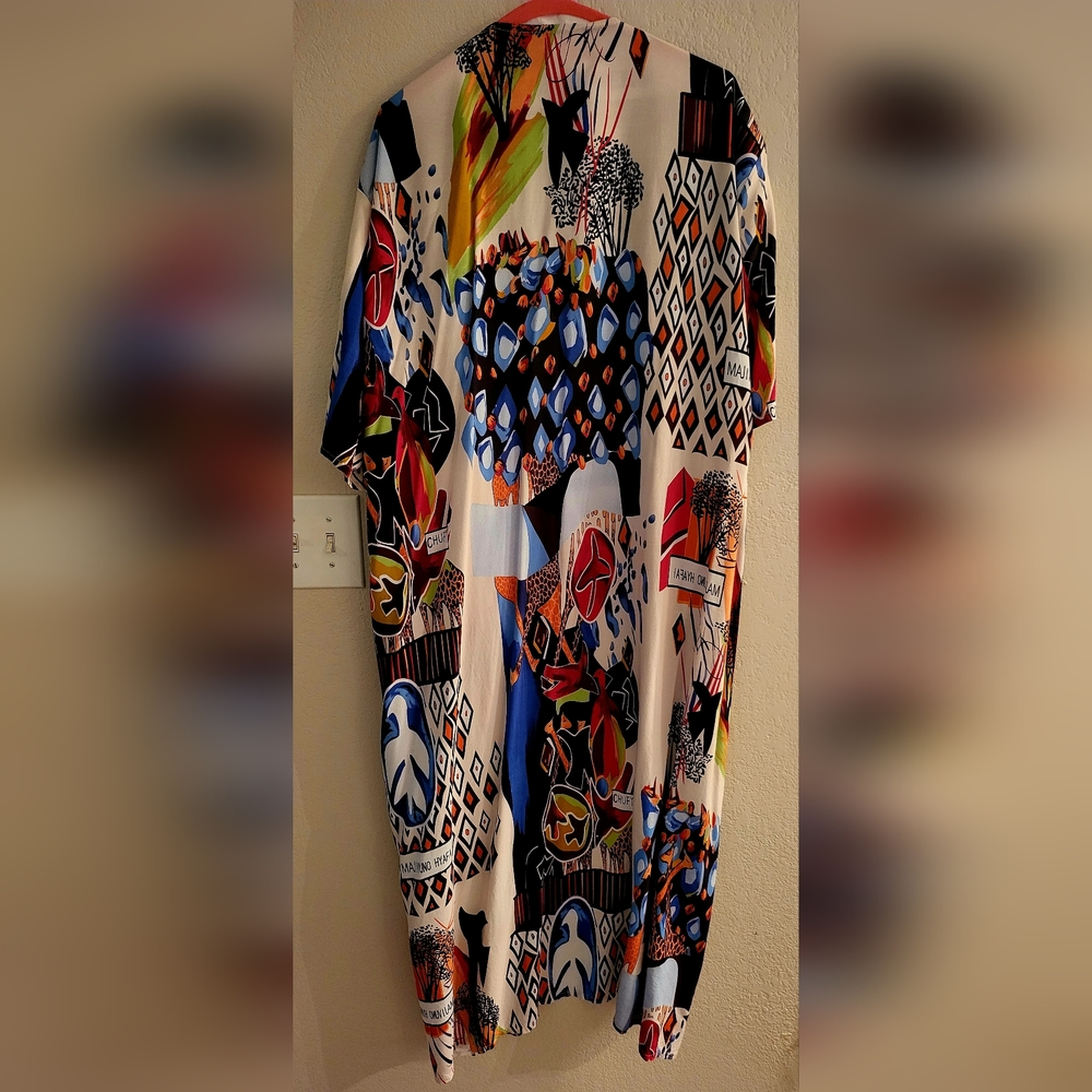 Long Multi-Color Giraffe Print Light Jacket M Ankle Length